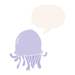 cartoon jellyfish and speech bubble in retro style