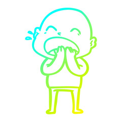 cold gradient line drawing cartoon shouting bald man