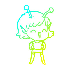 cold gradient line drawing cartoon alien girl laughing
