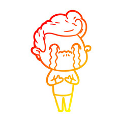 warm gradient line drawing cartoon man crying