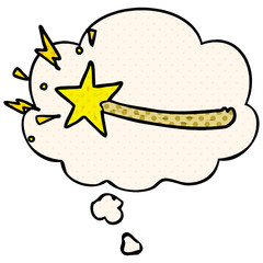 cartoon magic wand and thought bubble in comic book style