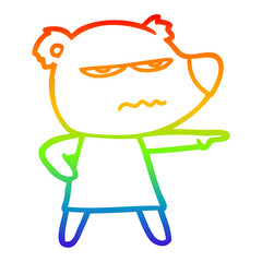 rainbow gradient line drawing cartoon angry bear polar girl pointing