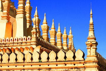 Beautiful great golden Pagoda at Wat Pha That Luang Temple at Vientiane province, Laos
