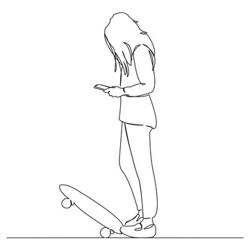 girl with longboard and phone