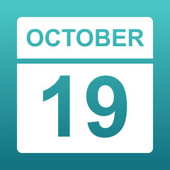 October 19. White calendar on a colored background. Day on the calendar. Nineteenth of october. Blue green background with gradient. 