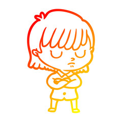 warm gradient line drawing cartoon woman