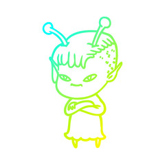 cold gradient line drawing cute cartoon alien girl