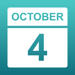 October 4. White calendar on a colored background. Day on the calendar. Fourth of october. Blue green background with gradient. 
