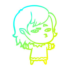 cold gradient line drawing cartoon vampire girl