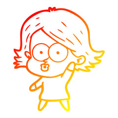 warm gradient line drawing cartoon girl pouting