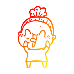 warm gradient line drawing cartoon happy old woman