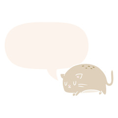 cute fat cartoon cat and speech bubble in retro style