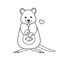 Coloring page with a quokka, Australian animal. Vector Illustration.