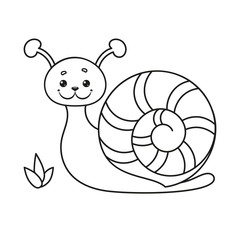 Coloring page for kids with a snail. Vector Illustration.