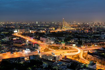Fototapeta na wymiar Highway and Suspension bridge in Bangkok, Thailand.