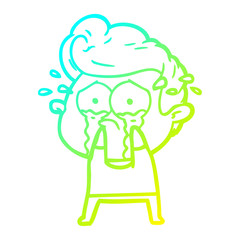cold gradient line drawing cartoon crying man