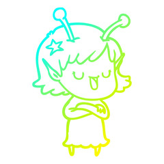 cold gradient line drawing happy alien girl cartoon