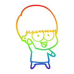 rainbow gradient line drawing happy cartoon boy waving
