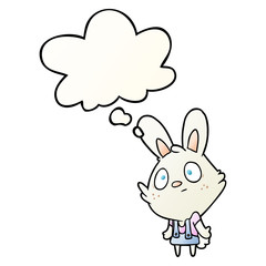 cartoon rabbit shrugging shoulders and thought bubble in smooth gradient style
