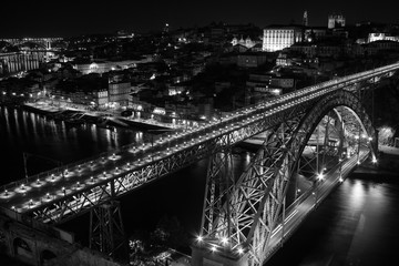 View of the bridge Dom Luis on the river Douro that connects the city of Porto and Vila Nova de Gaia, Porto, northern Portugal