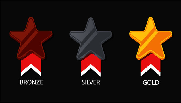 Set of black banners, Gold , Platinum ,Silver and Bronze stars, Vector illustration.