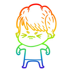 rainbow gradient line drawing cartoon frustrated woman
