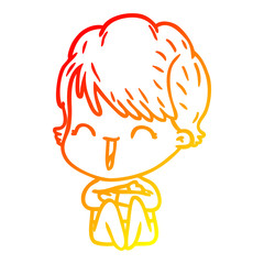 warm gradient line drawing cartoon laughing woman