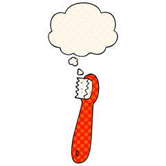 cartoon toothbrush and thought bubble in comic book style
