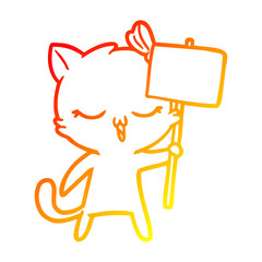 warm gradient line drawing cartoon cat with bow on head