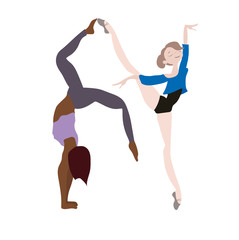 girl dancing with a girl.  dance class. Flat cartoon vector illustration.