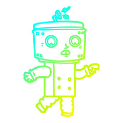 cold gradient line drawing cartoon robot pointing