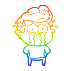 rainbow gradient line drawing cartoon crying man