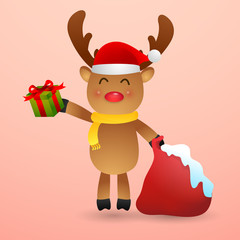 Reindeer with gift bag.
