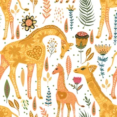 Papier peint Animaux afrique Illustration vectorielle de dessin animé girafe.