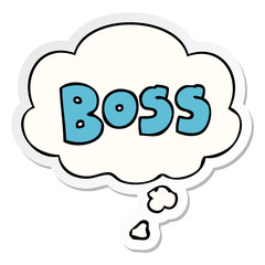 cartoon word boss and thought bubble as a printed sticker
