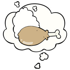 cartoon chicken leg and thought bubble