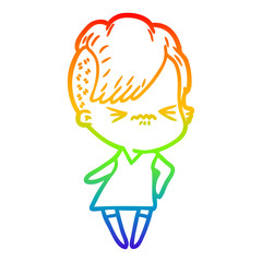 rainbow gradient line drawing cartoon annoyed hipster girl