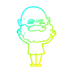 cold gradient line drawing cartoon man with beard frowning