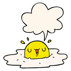 cartoon fried egg and speech bubble in comic book style