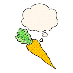 cartoon carrot and thought bubble in comic book style