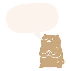 cartoon bear and speech bubble in retro style