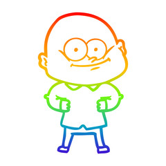 rainbow gradient line drawing cartoon bald man staring