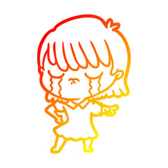 warm gradient line drawing cartoon woman crying