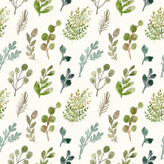 green foliage watercolor seamless pattern