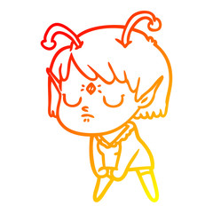 warm gradient line drawing cartoon alien girl