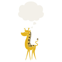 cartoon giraffe and thought bubble in retro style