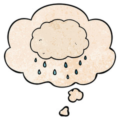 cartoon rain cloud and thought bubble in grunge texture pattern style