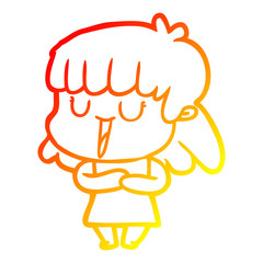 warm gradient line drawing cartoon woman laughing