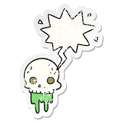 cartoon spooky halloween skull and speech bubble distressed sticker
