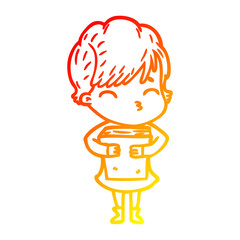 warm gradient line drawing cartoon woman thinking